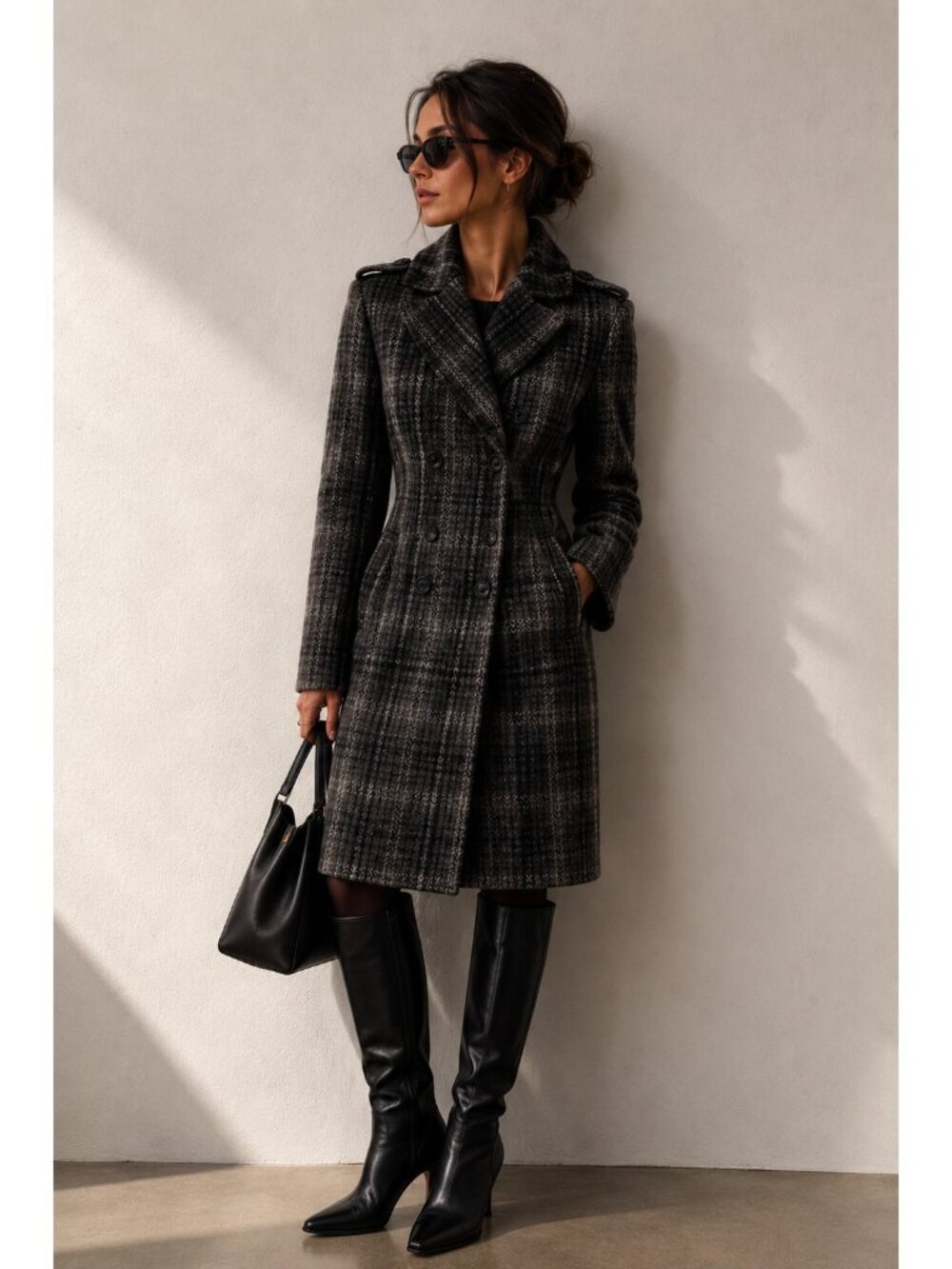 United Colors of Benetton Gray Plaid Wool Blend Peacoat Double Breasted Coat M